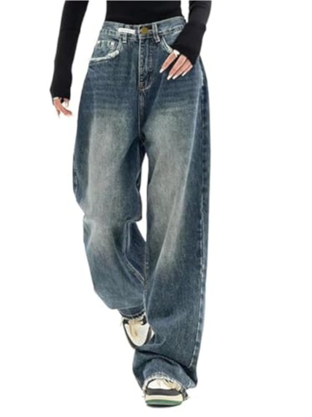 Wide Leg High Waisted Boyfriend Jeans Cotton Blend Relaxed Fit Y2K Style